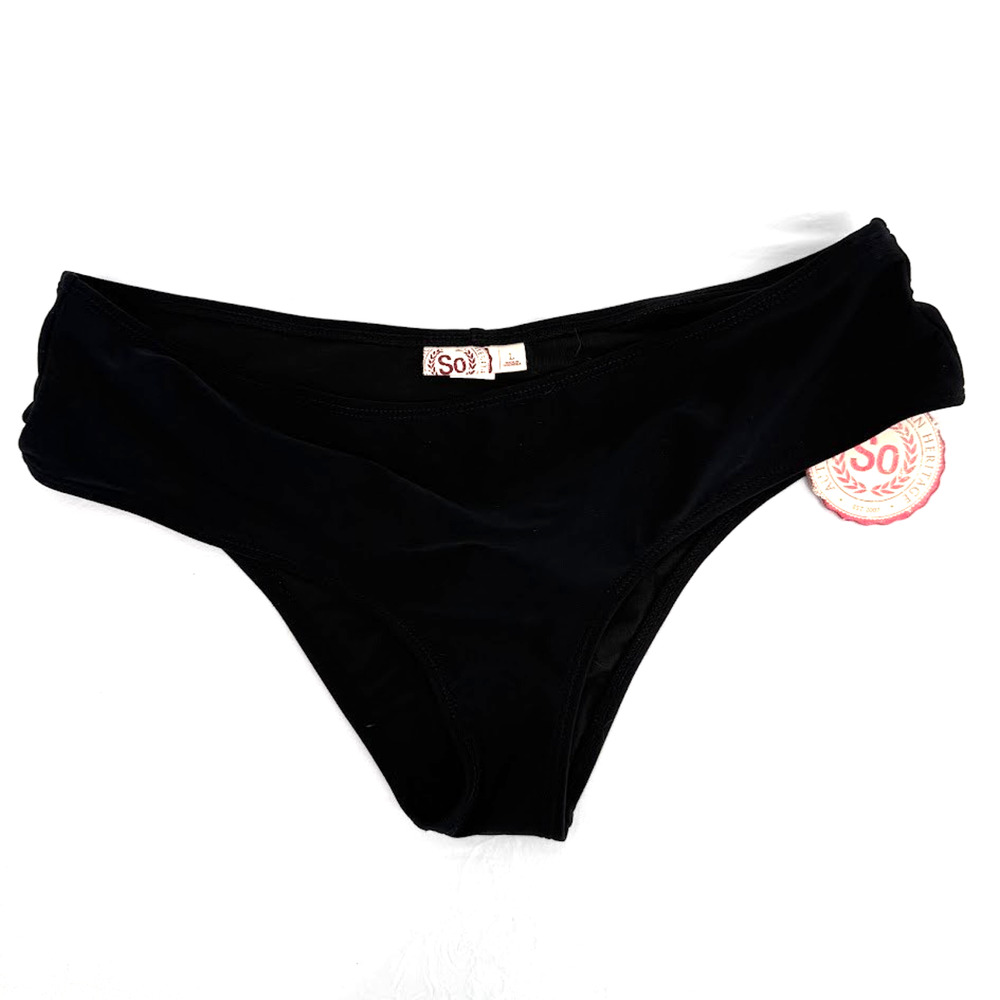 SO Juniors Bikini Swim Bottom Large Black Solid Full Coverage NWT